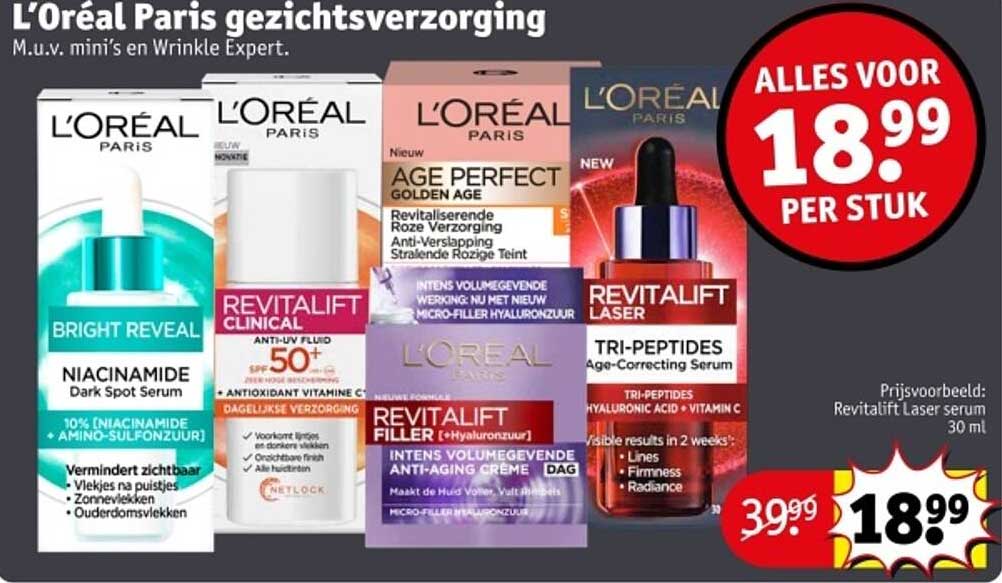 L’Oréal Paris gezichtsverzorging m.u.v. mini's en Wrinkle Expert.