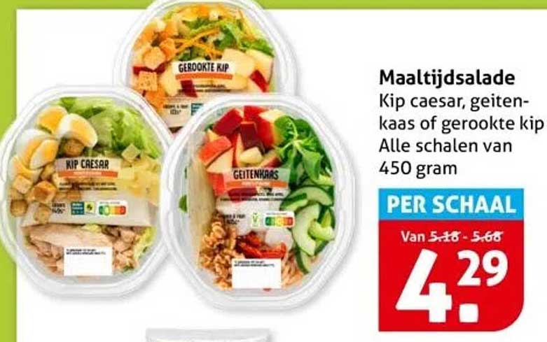 Maaltijdsalade Kip caesar, geitenkaas of gerookte kip