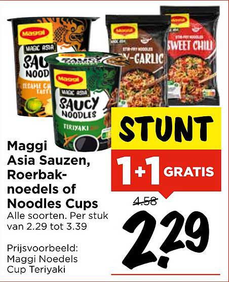 Maggi Asia Sauzen, Roerbaknoedels of Noodles Cups