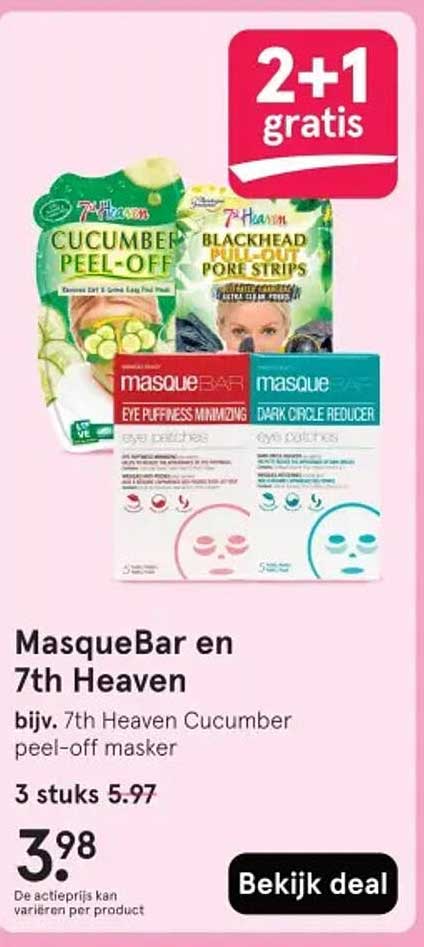 MasqueBar en 7th Heaven bijv. 7th Heaven Cucumber peel-off masker