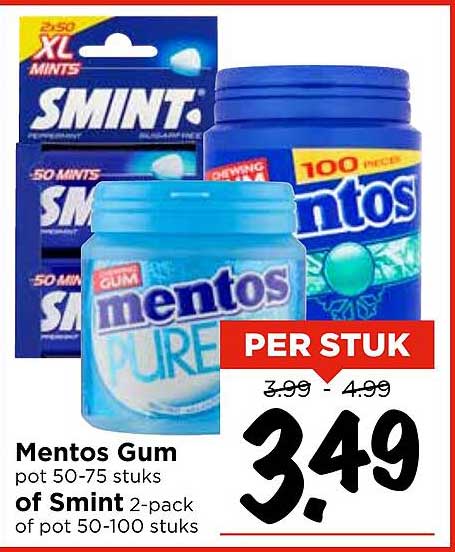 Menthos Gum pot 50-75 stuks of Smint 2-pack of pot 50-100 stuks