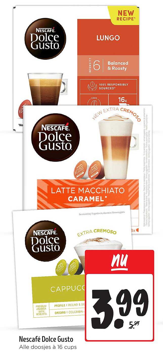 Nescafé Dolce Gusto, Alle doosjes à 16 cups