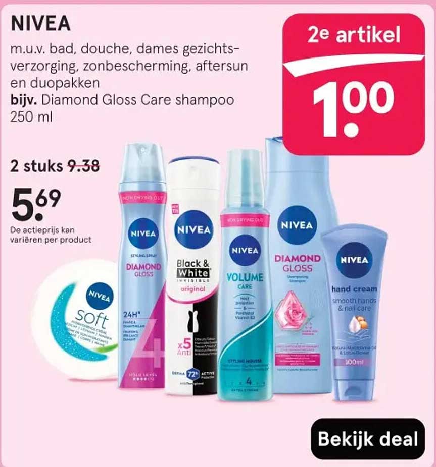 NIVEA m.u.v. bad, douche, dames gezichtsverzorging, zonbescherming, aftersun en duopakken bijv. Diamond Gloss Care shampoo 250 ml