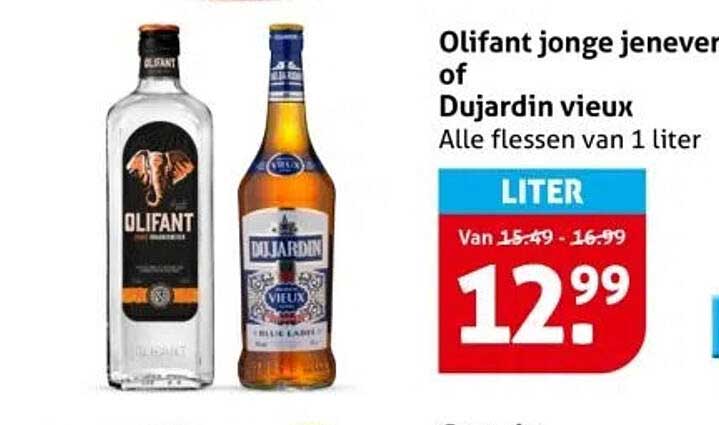 Olifant jonge jenever of Dujardin vieux - Alle flessen van 1 liter