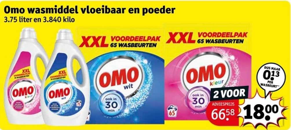 Omo wasmiddel vloeibaar en poeder 3.75 liter en 3.840 kilo