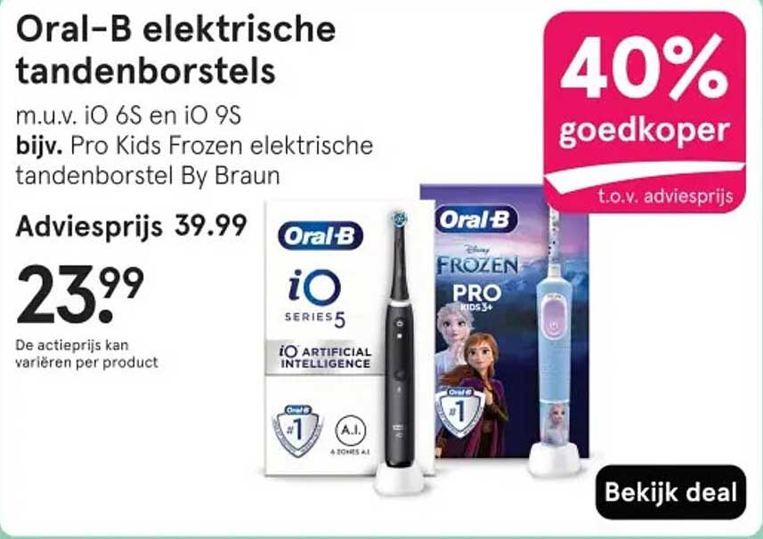 Oral-B elektrische tandenborstels m.u.v. iO 6S en iO 9S bijv. Pro Kids Frozen elektrische tandenborstel By Braun