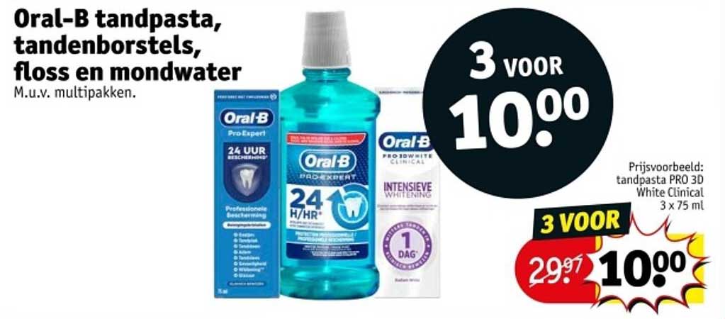 Oral-B tandpasta, tandenborstels, floss en mondwater M.u.v. multipakken.