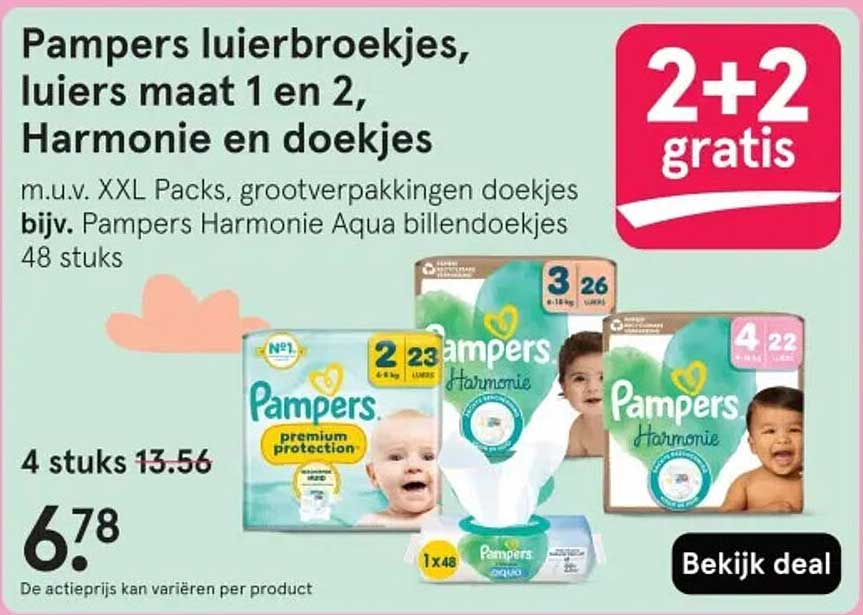 Pampers luierbroekjes, luiers maat 1 en 2, Harmonie en doekjes