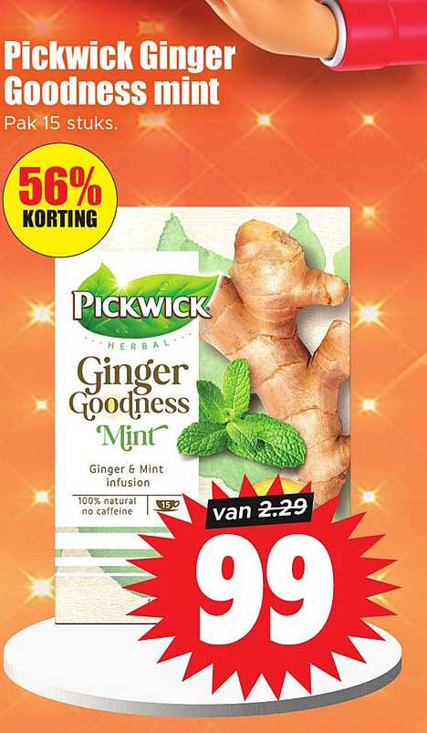 Pickwick Ginger Goodness mint Pak 15 stuks.