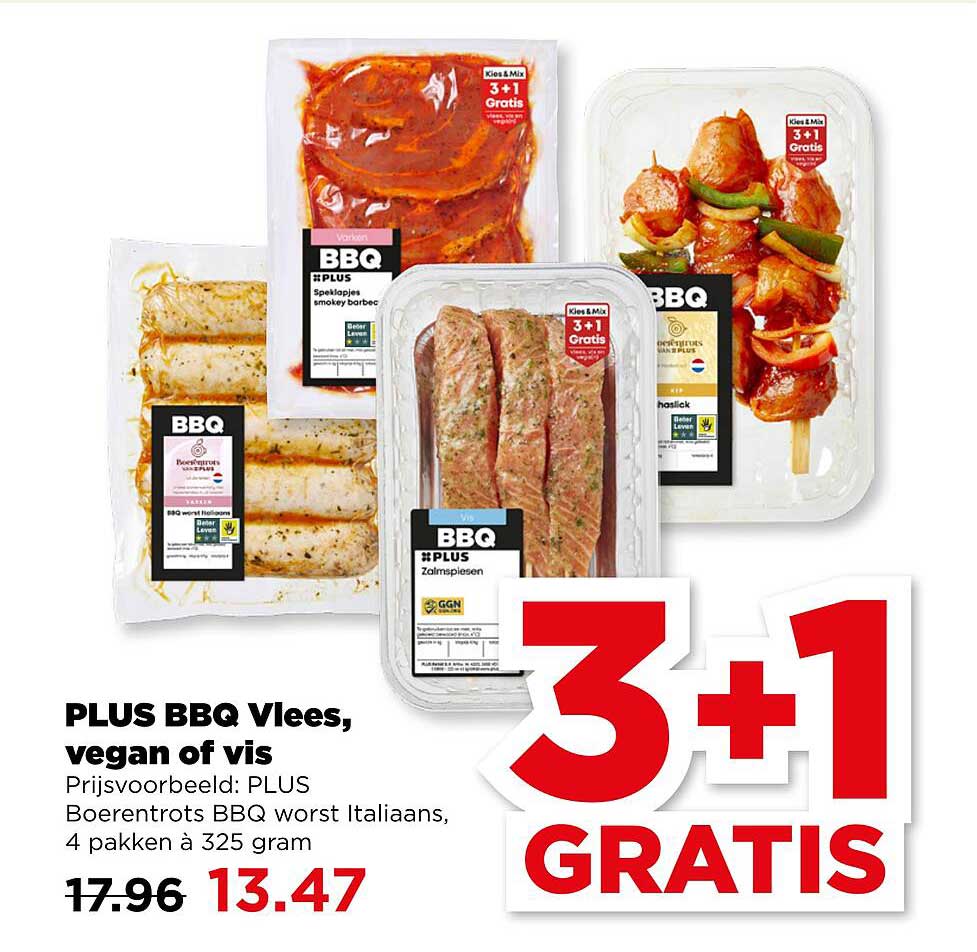 PLUS BBQ Vlees, vegan of vis