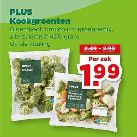 PLUS Kookgroenten - Bloemkool, broccoli of groentemix, alle zakken à 400 gram