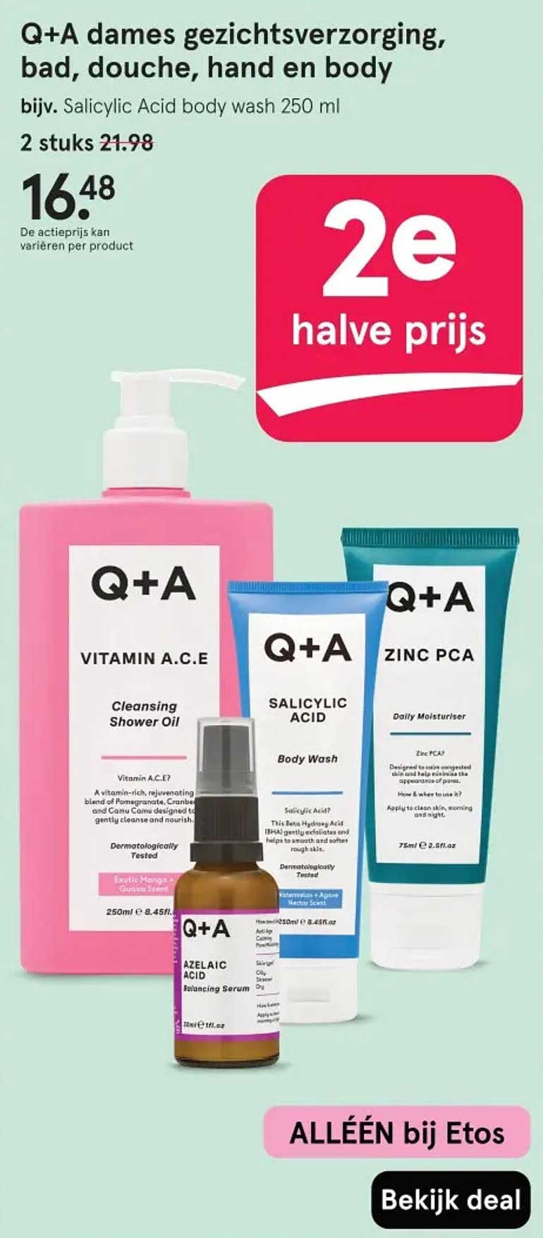 Q+A dames gezichtsverzorging, bad, douche, hand en body