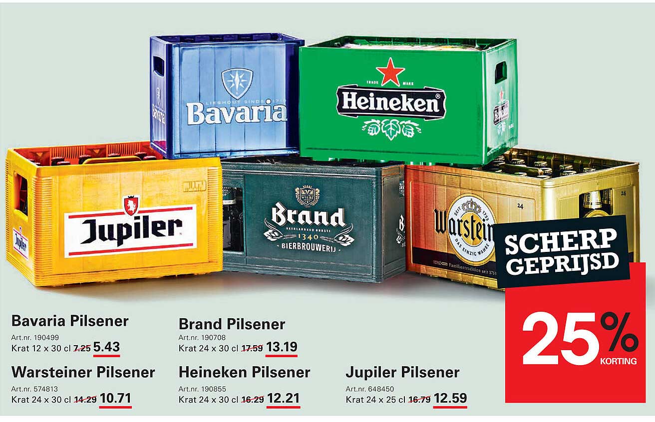 Scherp geprijsd: Bavaria, Brand, Heineken, Warsteiner en Jupiter Pilsener