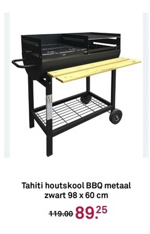 Tahiti houts kool BBQ metaal zwart 98 x 60 cm