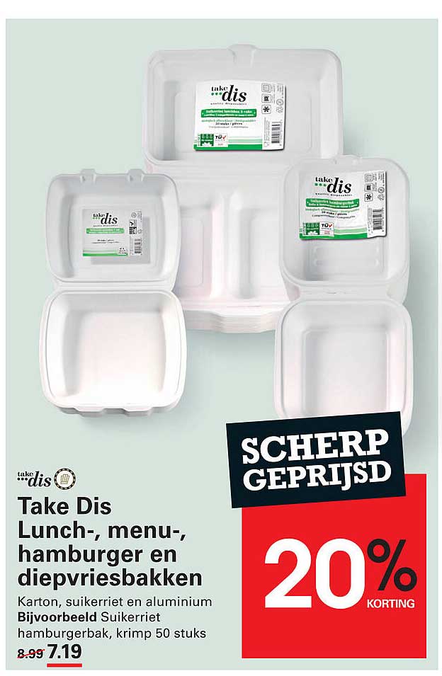 Take Dis Lunch-, menu-, hamburger en diepvriesbakken