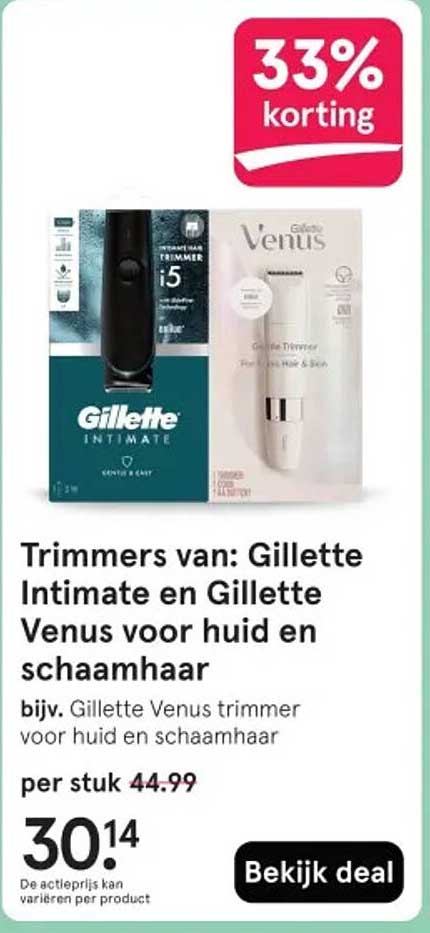 Trimmers van: Gillette Intimate en Gillette Venus voor huid en schaamhaar