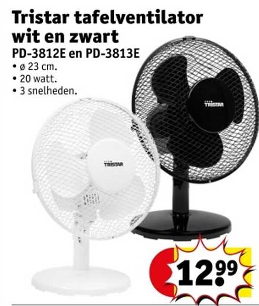 Tristar tafelventilator wit en zwart PD-3812E en PD-3813E