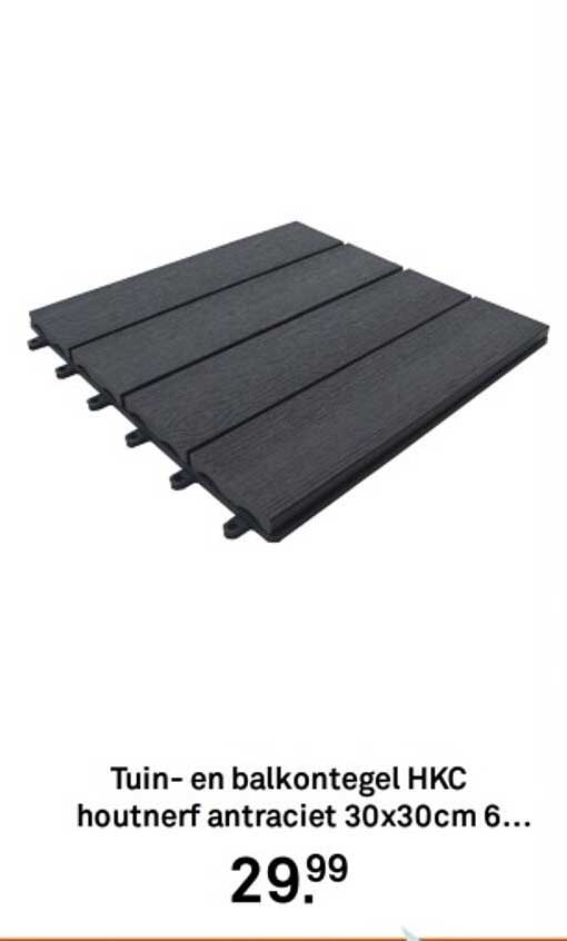 Tuin- en balkontegel HKC houtnerf antraciet 30x30cm