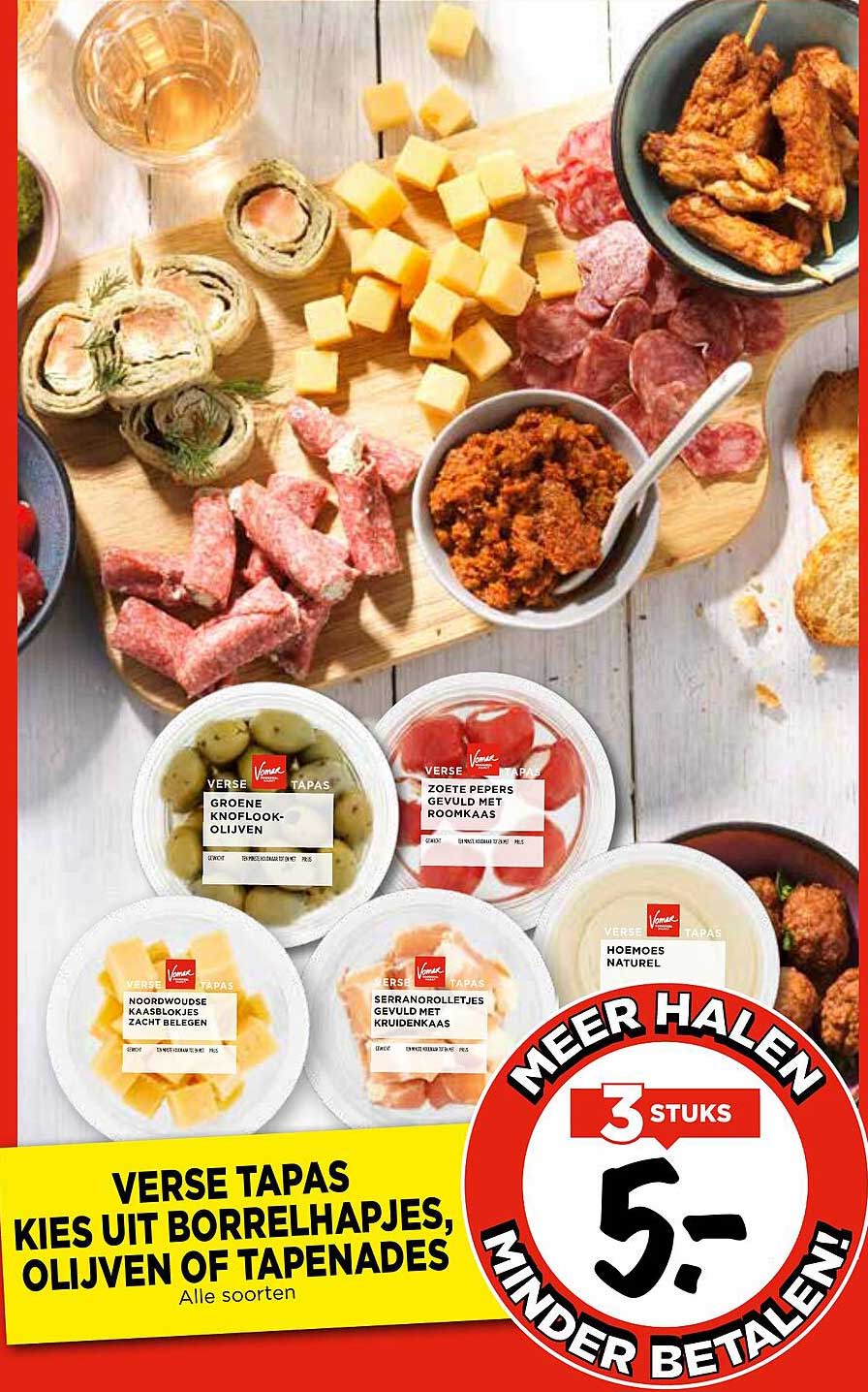 VERSE TAPAS KIES UIT BORRELHAPJES, OLIJVEN OF TAPENADES