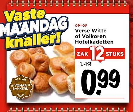 Verse Witte of Volkoren Hotelkadettten Zak 12 Stuks