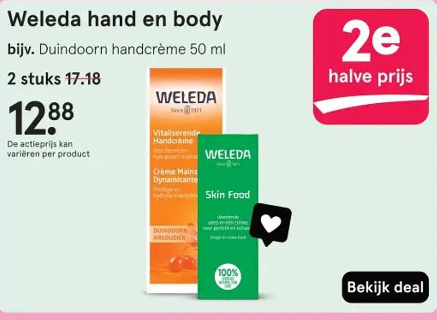 Weleda hand en body bijv. Duindoorn handcrème 50 ml