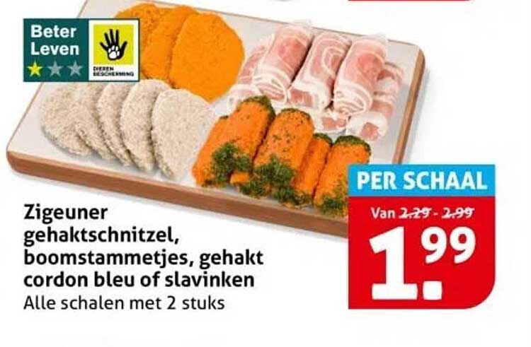 Zigeuner gehaktschnitzel, boomstammetjes, gehakt cordon bleu of slavinken