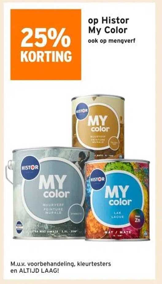 25% KORTING op Histor My Color ook op mengverf