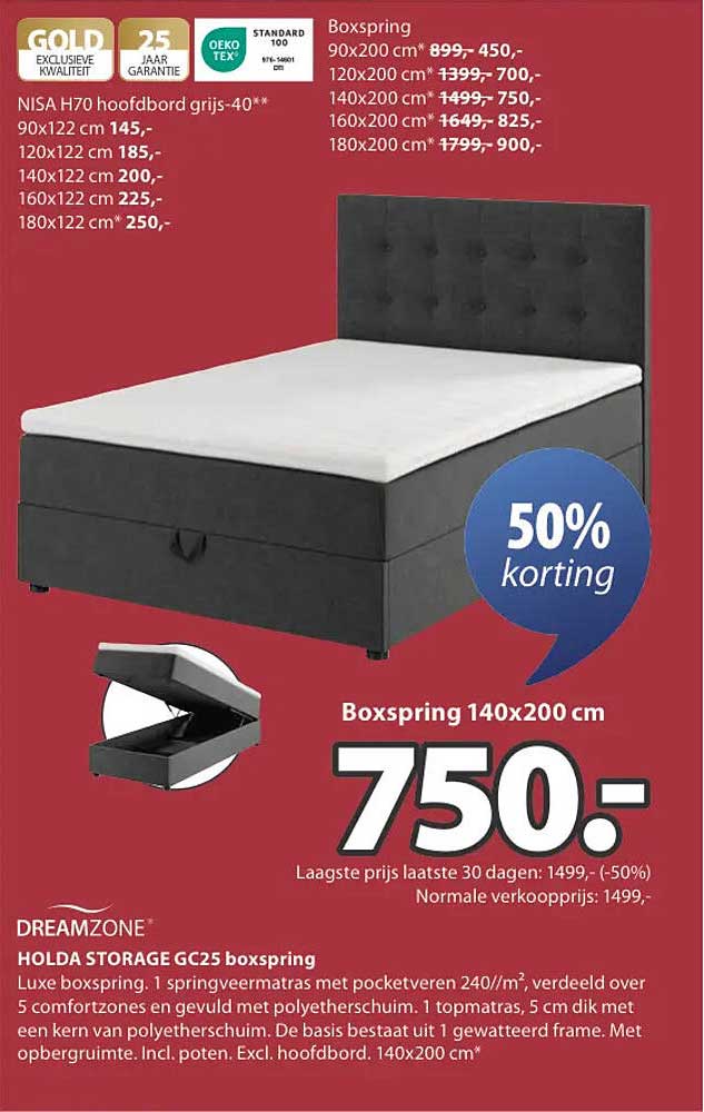 Boxspring 140x200 cm - 50% korting