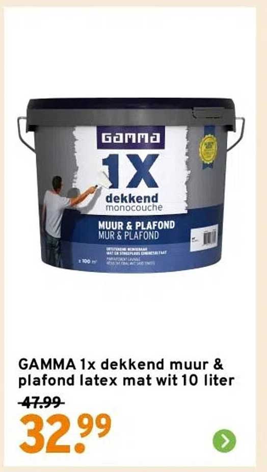 GAMMA 1x dekkend muur & plafond latex mat wit 10 liter