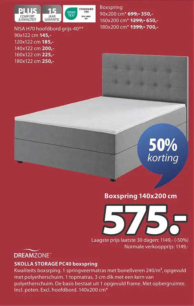 Skolla Storage PC40 boxspring 140x200 cm