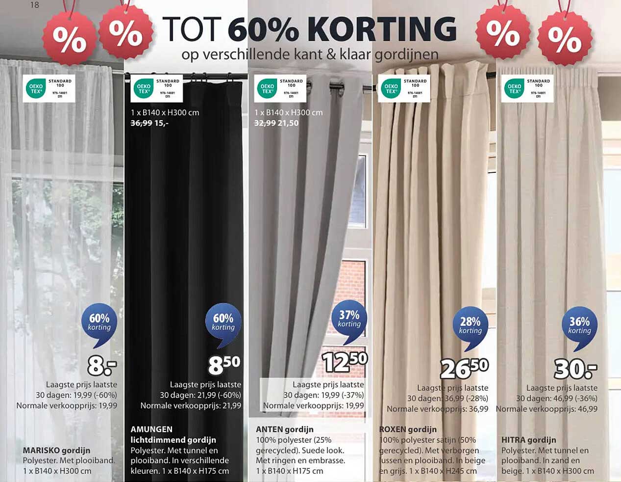 Tot 60% Korting op verschillende kant & klaar gordijnen
