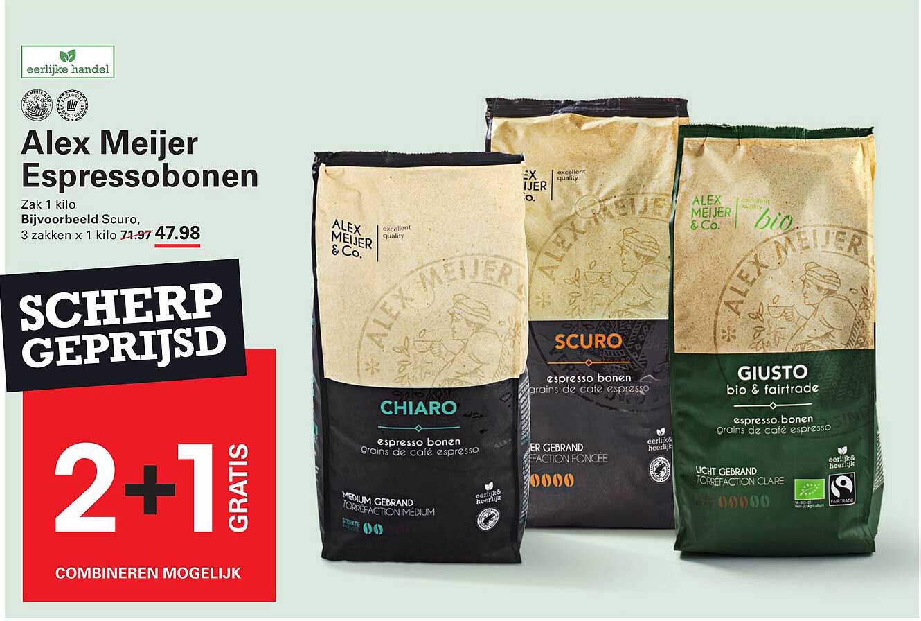 Alex Meijer Espressobonen 2+1 gratis