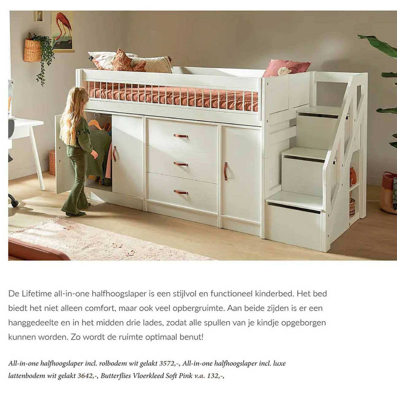 All-in-one halfhoogslaper incl. rolbodem wit gelakt