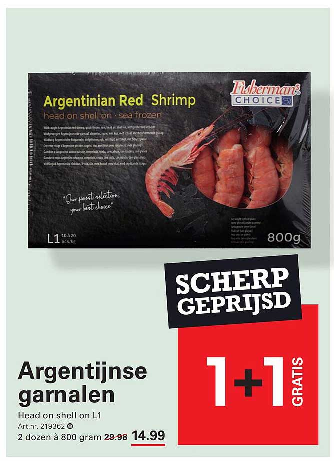 Argentijnse garnalen Head on shell on L1 1+1 GRATIS