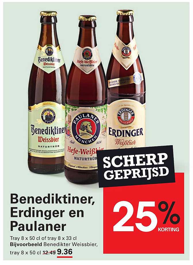 Benediktiner, Erdinger en Paulaner 25% korting