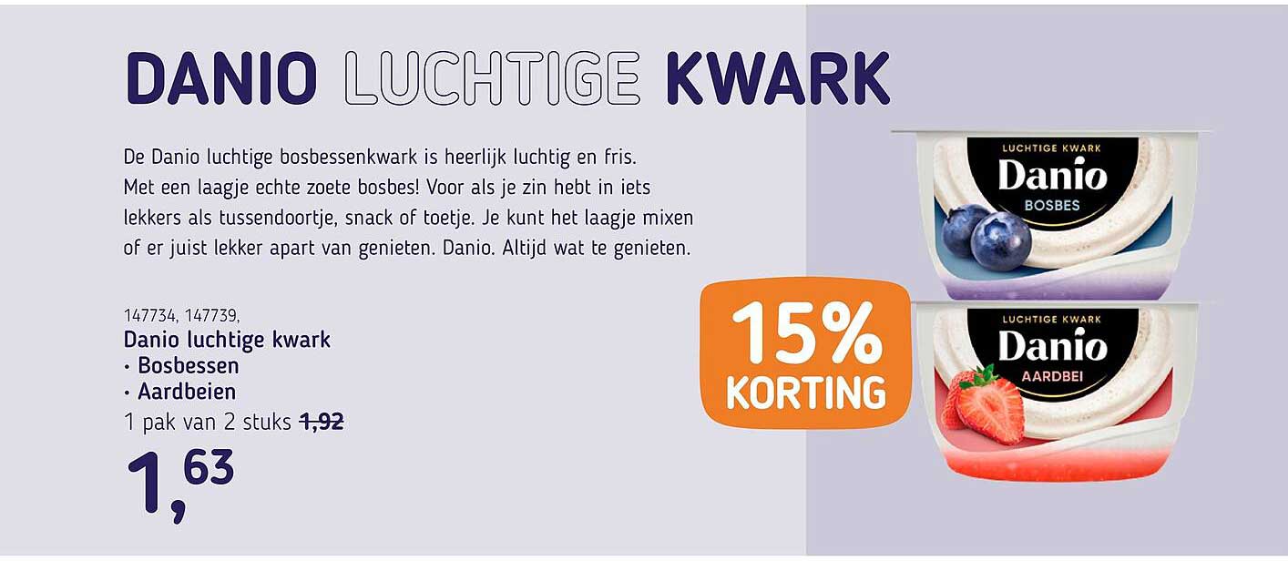 Danio luchtige kwark Bosbessen Aardbeien 15% KORTING