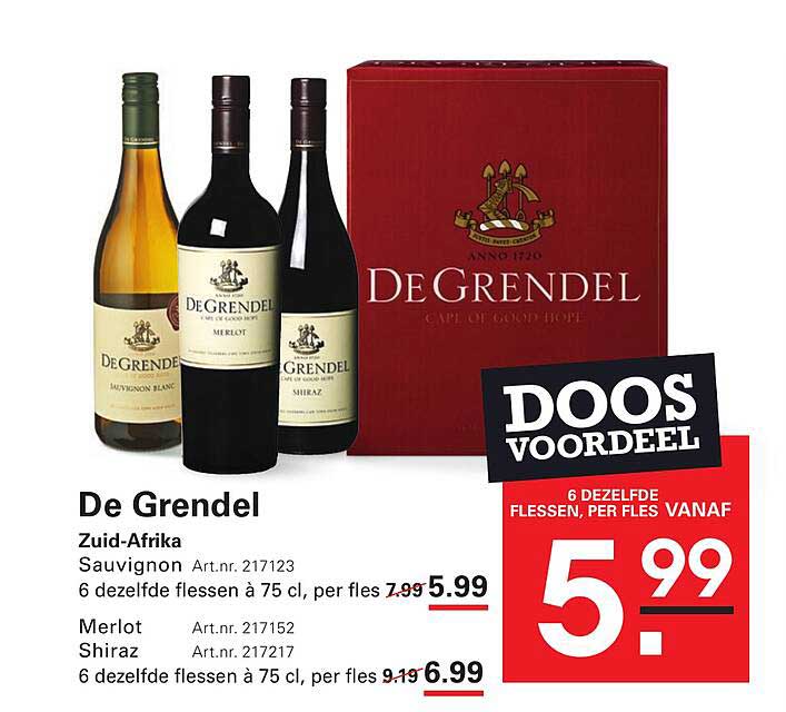 De Grendel Doos Voordeel 6 dezelfde flessen, per fles vanaf 5.99