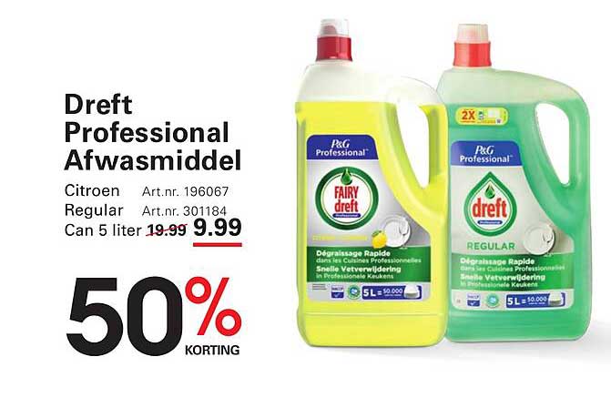 Dreft Professional Afwasmiddel Citroen Regular Can 5 liter 50% korting