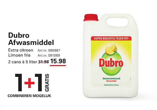 Dubro Afwasmiddel Extra citroen Limoen fris 1+1 GRATIS