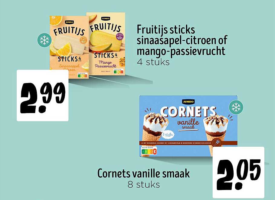 Fruitijs sticks sinaasappel-citroen of mango-passievrucht 4 stuks