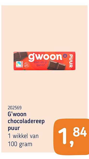 G'woon chocoladereep puur 1 wikkel van 100 gram