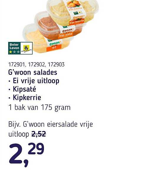 G'woon salades • Ei vrije uitloop • Kipsaté • Kipkerrie