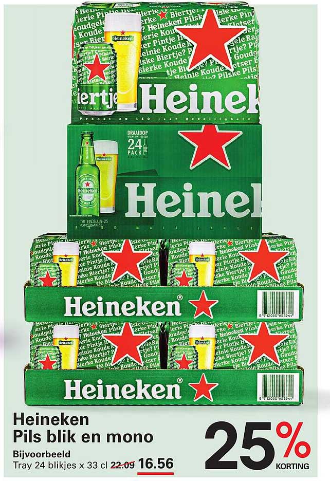 Heineken Pils blik en mono 25% korting