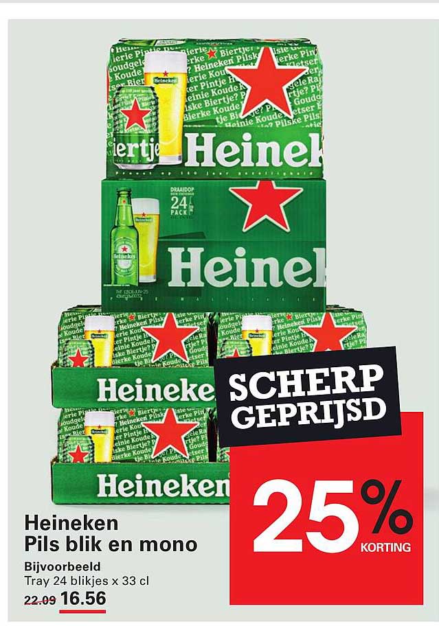 Heineken Pils blik en mono - Scherp geprijsd 25% korting