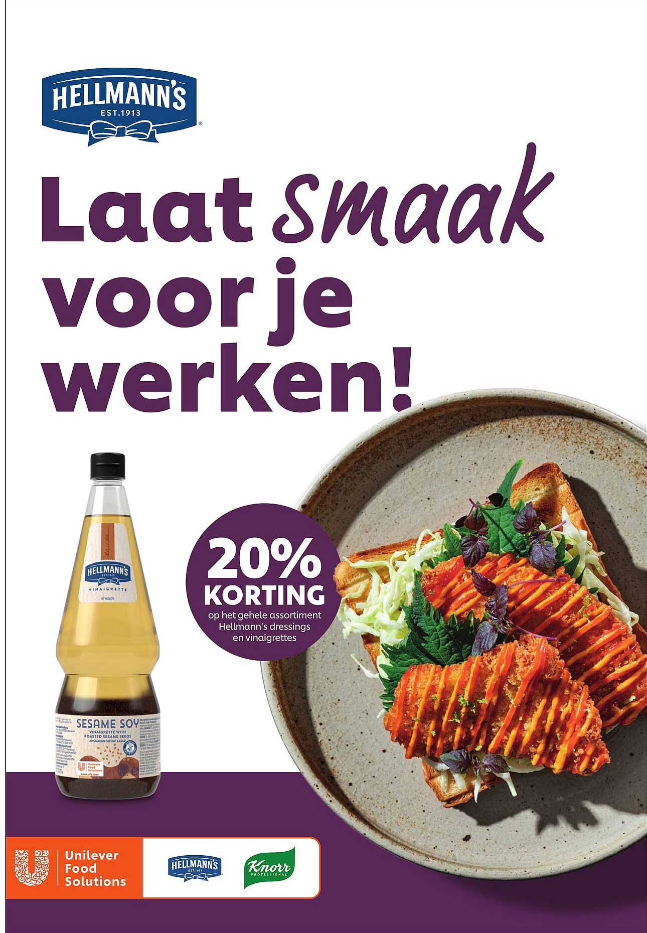 Laat smaak voor je werken! 20% korting op het gehele assortiment Hellmann's dressings en vinaigrettes