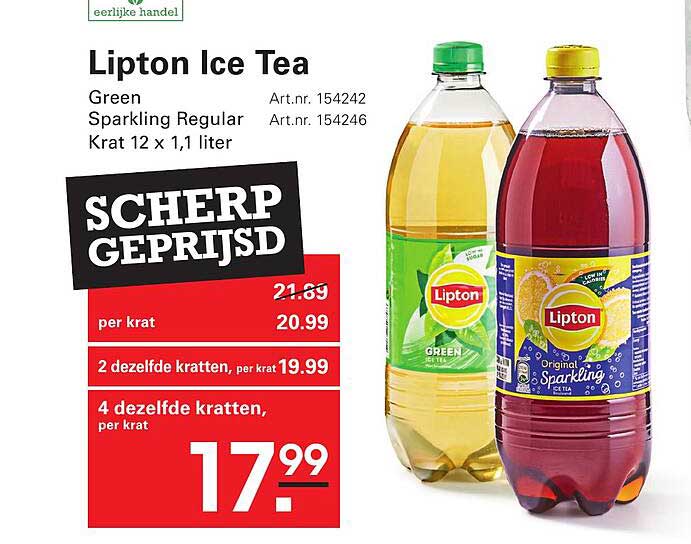 Lipton Ice Tea Green Sparkling Regular Krat 12 x 1,1 liter Scherp geprijsd