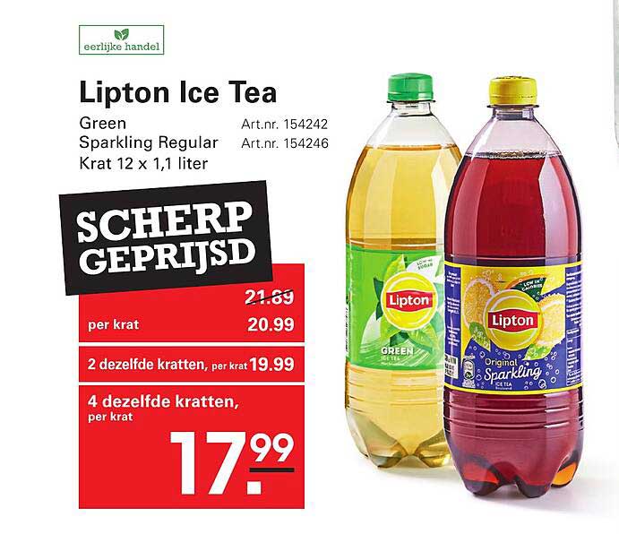 Lipton Ice Tea Green Sparkling Regular Krat 12 x 1,1 liter SCHERP GEPRIJSD