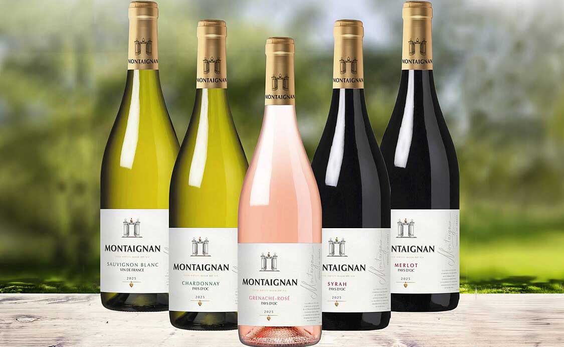 Montaignan Sauvignon Blanc, Chardonnay, Grenache Rosé, Syrah of Merlot