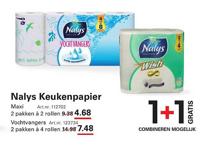 NalyS Keukenpapier 1+1 gratis combineren mogelijk