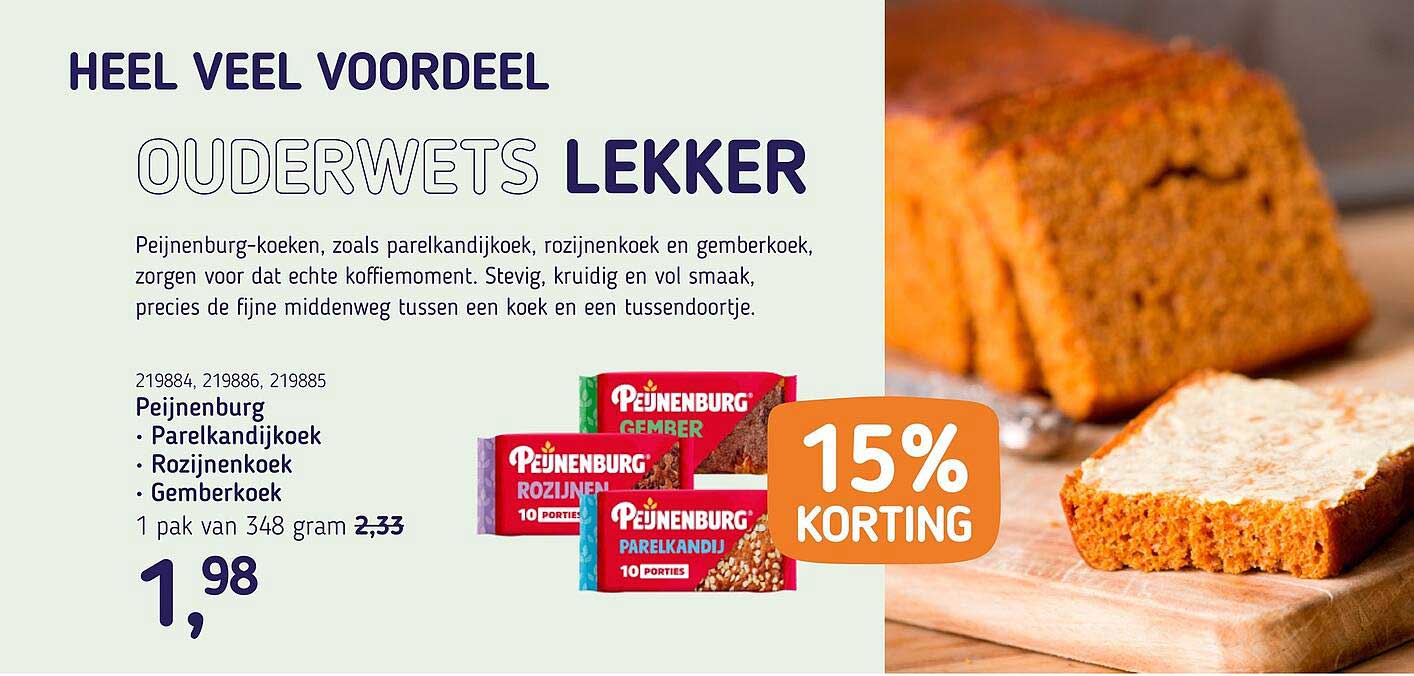 Peijnenburg Parelkandijkoek, Rozijnenkoek, Gemberkoek 15% KORTING